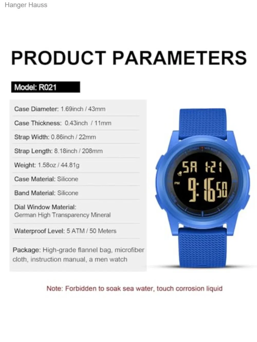 Ultra Thin Sports Digital Watch with LED Light and Stopwatch - Waterproof 3ATM